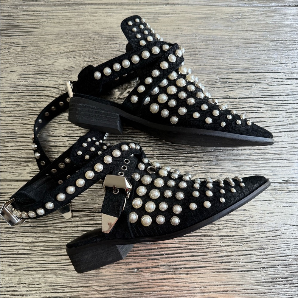 Rare!!! Jeffrey Campbell Black Pearl Studded open toe booties